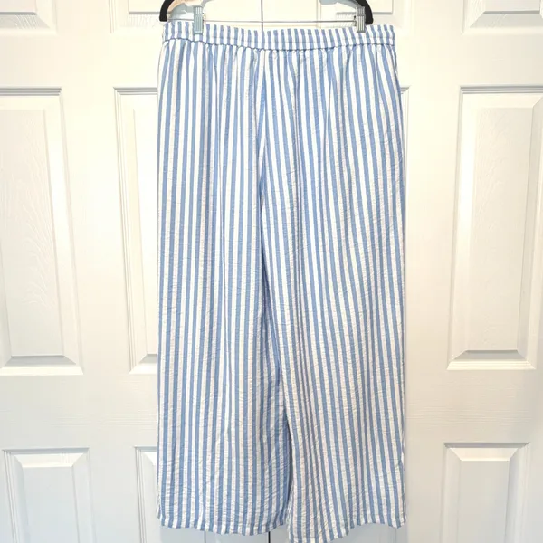 PrettyGarden Wide Leg Striped Drawstring Pants Elastic Waist Blue White Size XXL - Image 10
