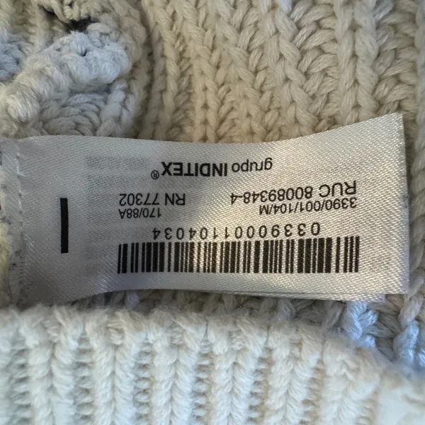 Zara Knit Rugby Sweater Womens Medium Cream Black Striped Collared Cotton Preppy - Image 4