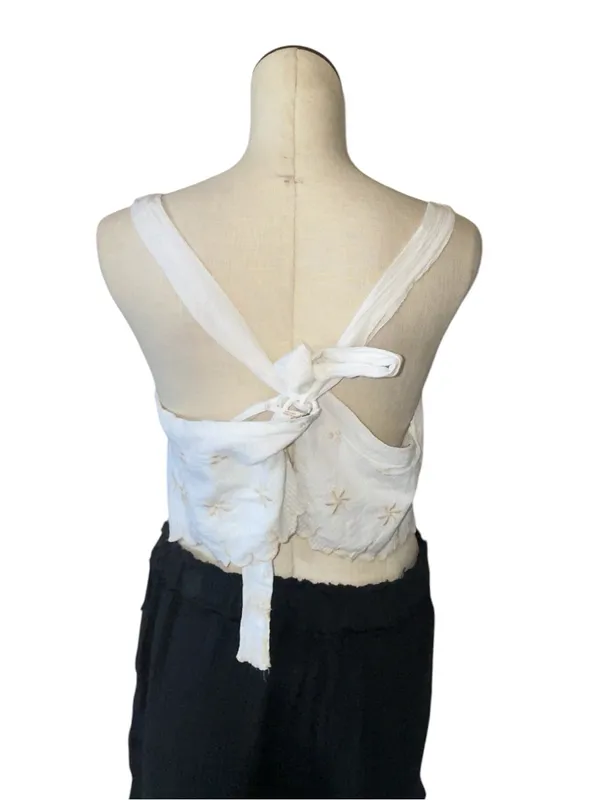 NWT Free People Kayla Solid Embroidered Top White Back Tie XL 100% Cotton - Image 7
