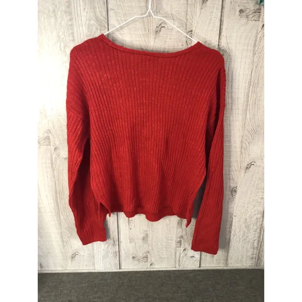 Wild Fable Red Ribbed V-Neck Sweater Long Sleeve Knit Top Large NEW - Image 2