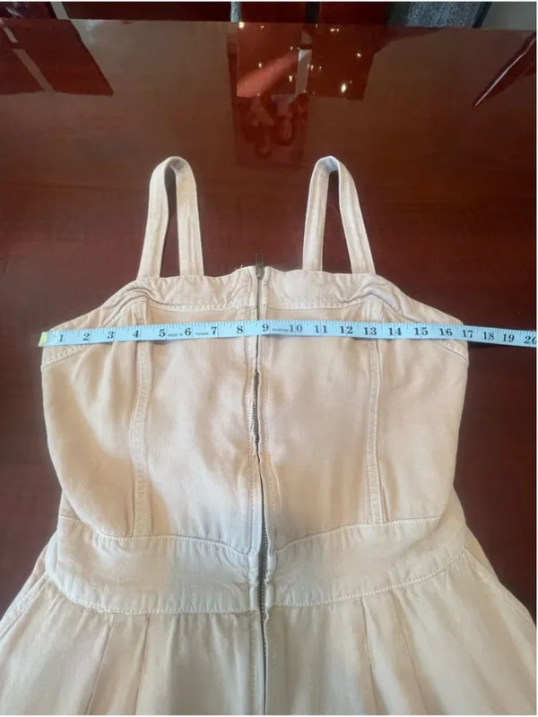 Free People Call On Me Tan Linen Blend Zip Front Wide Leg Jumpsuit Size XL - Image 7