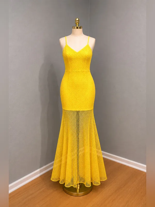 Yellow Mesh Maxi Dress - Image 3