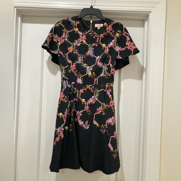 Ted Baker Black Dress with Pink Floral Design Uk 1 (US 4) - Image 3