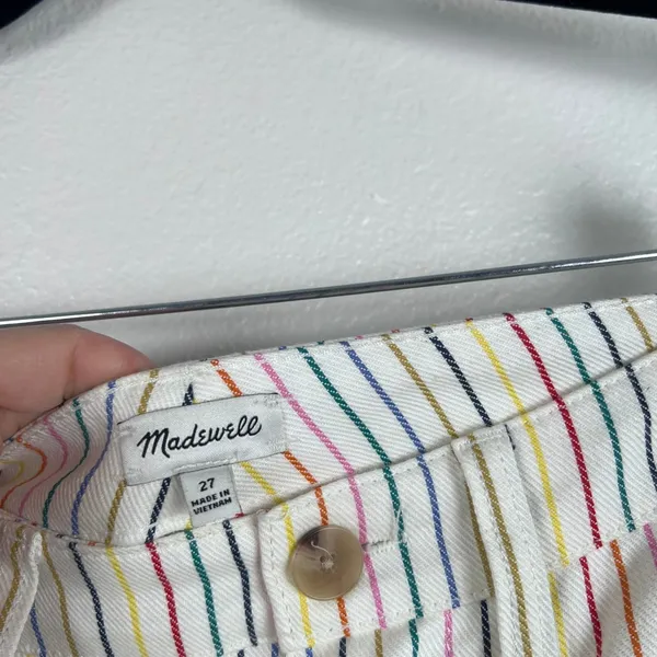 Madewell Womens Rainbow Stripe Wide Leg‎ Crop Pants White Multi Sz 27 - Image 7
