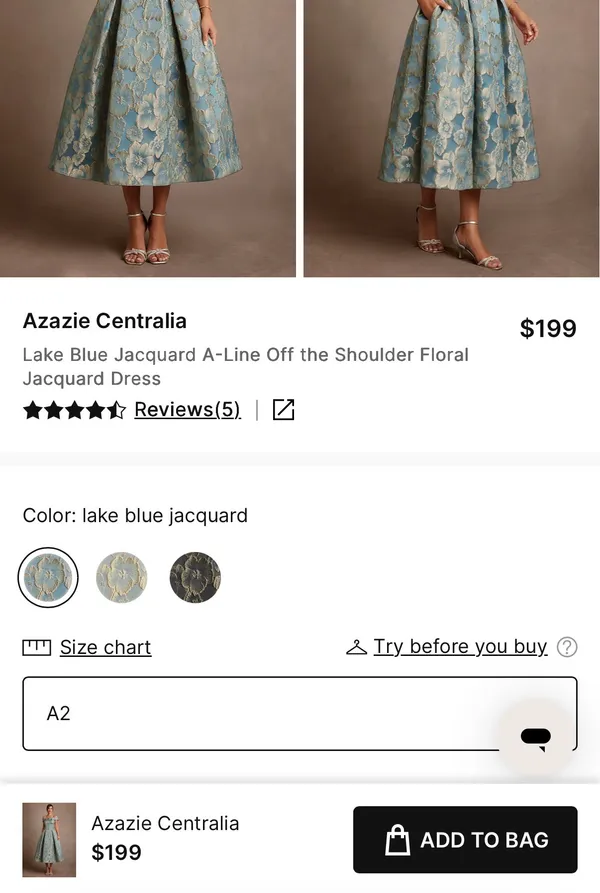 Azazie Blue and Gold Floral Puff Sleeve Dress WITH POCKETS - Image 5