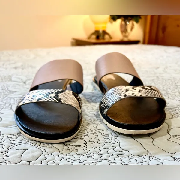 SOREL Ella II Slide Sandals Mauve Vapor Snake Print Leather Dual Strap Sz 11💛 - Image 3