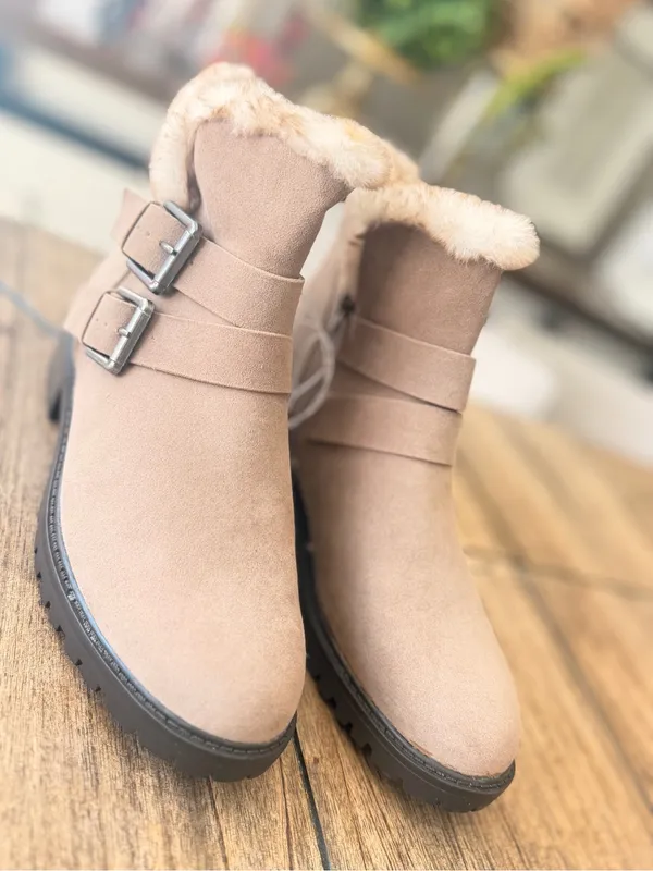 Universal Thread tan faux-suede double-buckle moto ankle boots feature a plush - Image 11
