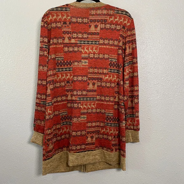 Fair Isle Reindeer Long Cardigan XL Festive Ugly Christmas Sweater Holiday Knit - Image 2