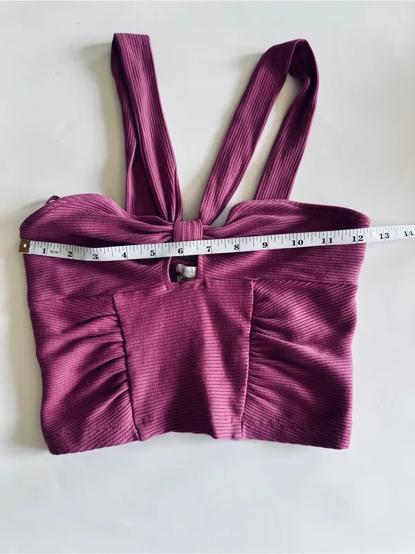 Urban Outfitters Ribbed Knot-Front Crop Top in Berry Size Medium - Image 8