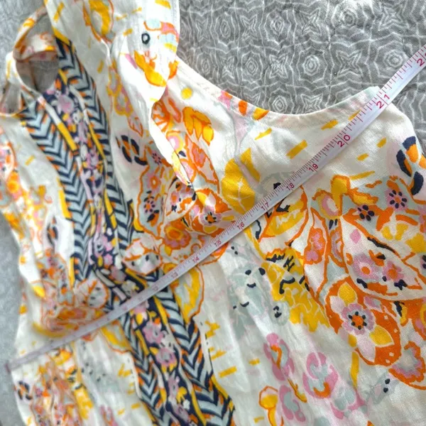 Free People Summer In Tulum Linen Mini Dress Tunic Ivory Floral Size M - Image 7