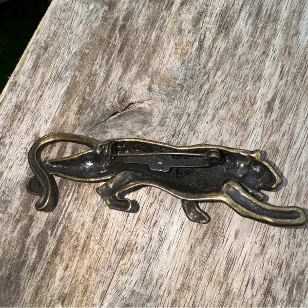 Pin Brooch Tiger Brass Tone Black Striped Cat Jungle Long Unique Vintage 3”‎ - Image 2