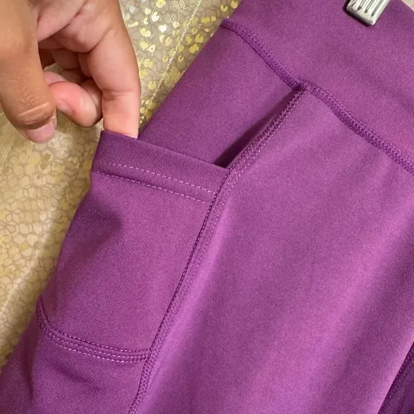 PopFit Purple High Waist Pockets Active Athleisure Leggings Medium - Image 4