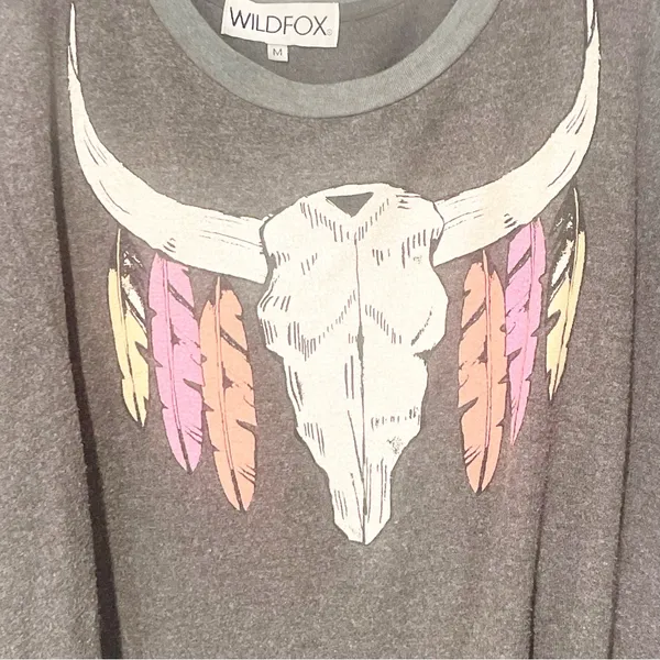 Wildfox Women's Medium Outlaw Feather‎ & Longhorn Oversized Pullover Sweater - Image 4