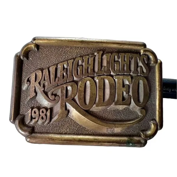 Vintage 1981 Raleigh Lights Rodeo Men's Brass Belt Buckle Western Cowboy - Image 2