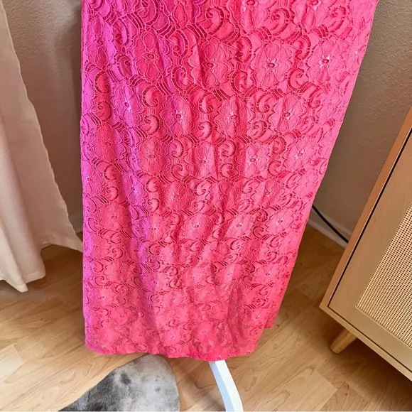 NSR Hot Pink Lace Midi Dress Sleeveless Lined Size‎ L NWOT - Image 4