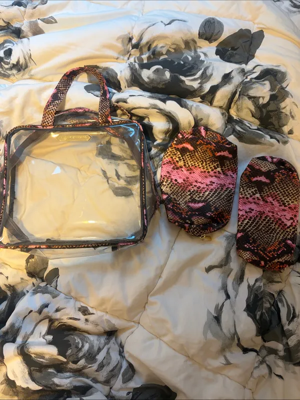 Aimee Kestenberg Clear Travel Cosmetic Bag Set Adele Sunset Snake 3 Piece Set - Image 6