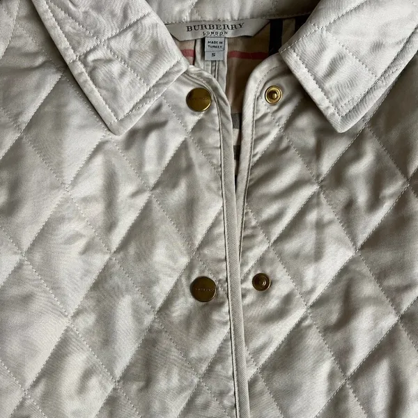 Burberry Classic Diamond Quilted Riding Jacket Tan Plaid Lining Preppy Small - Image 10