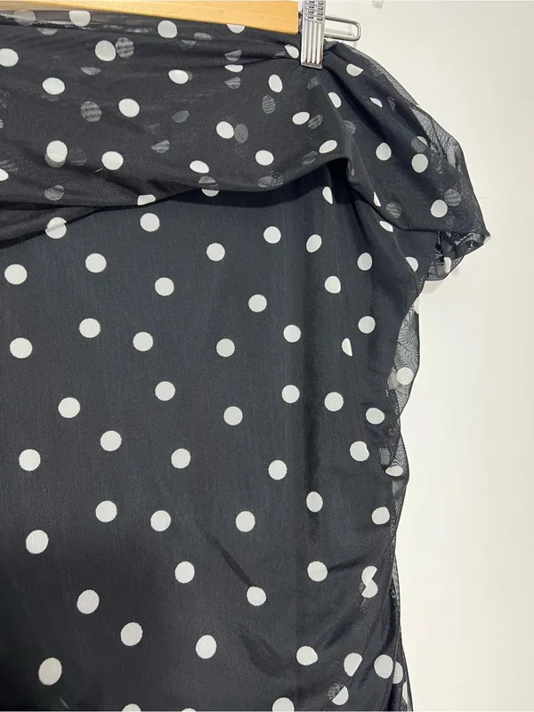 Abercrombie & fitch Off-Shoulder Black and white Polka Dot Mesh Bodysuit size XL - Image 9