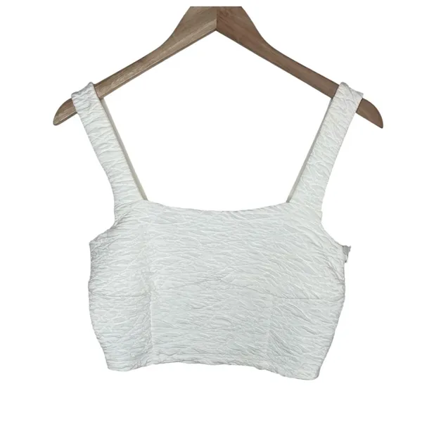 Good American Womens Textured Cloud White Crop Square Neck Top Small - Image 2