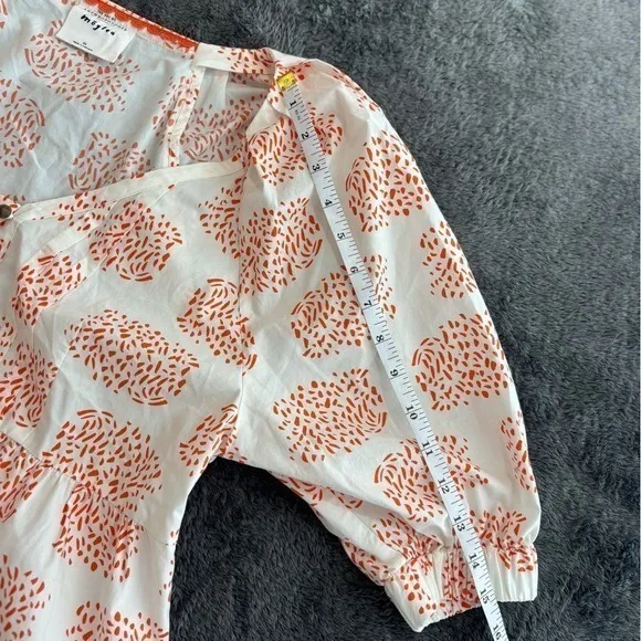 Anthropologie Moglea Orange White Abstract Print‎ Puff Sleeve Babydoll Top XS - Image 4