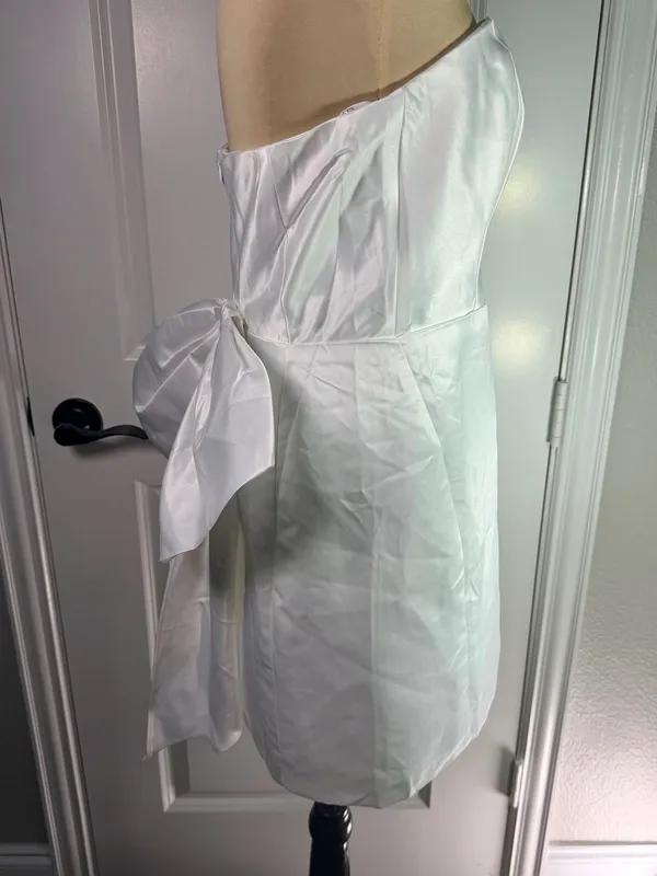 Lulus Cocktails on Me Cream Satin Strapless Mini Dress with Bow - Image 5