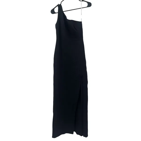 LULU'S Good Times Only Dress Small Maxi Black Bodycon One Shoulder NEW High Slit - Image 3