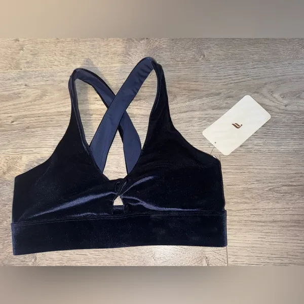 FABLETICS NEW Oasis Twist VELOUR Royal Blue Sports Bra Small - Image 4