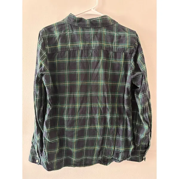Tommy Hilfiger Top Women's Medium Green Button Down Plaid Long Sleeve Cotton - Image 5