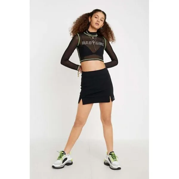 Urban‎ Outfitters UO Black Stretch Notch Hem Mini Skirt S - Image 2