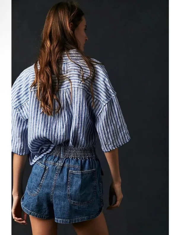 Free People We The Free Lady Luck Paperbag Shorts Jackpot Denim Cotton XS - Image 2