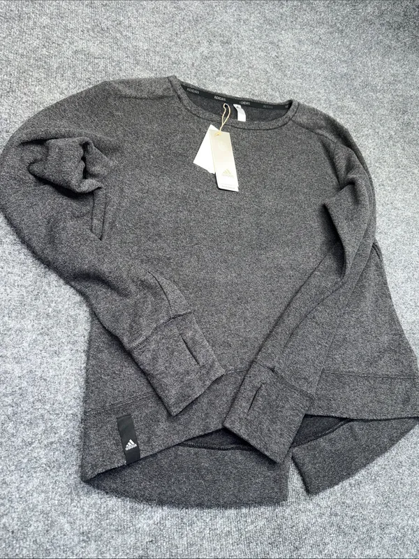 adidas Women’s Gray Heather Crewneck Fleece Pullover Sweatshirt - Image 5