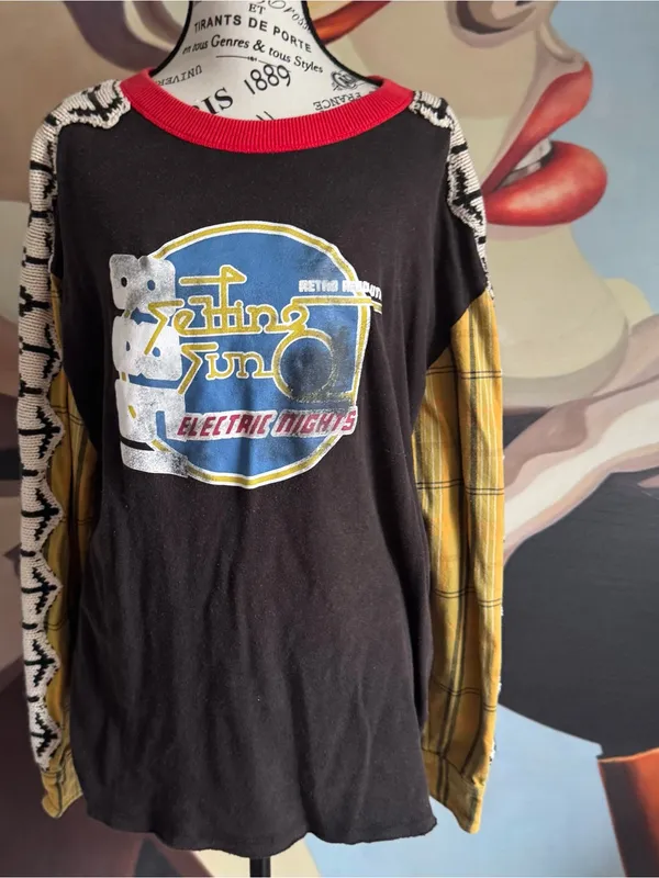Free People Cody Graphic Mix-Media Sweatshirt in Black and Yellow - Image 2