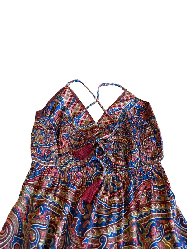 Paani Paisley Print Maxi Dress Halter Tiered Boho Sundress Tie Small Women's NWT - Image 9