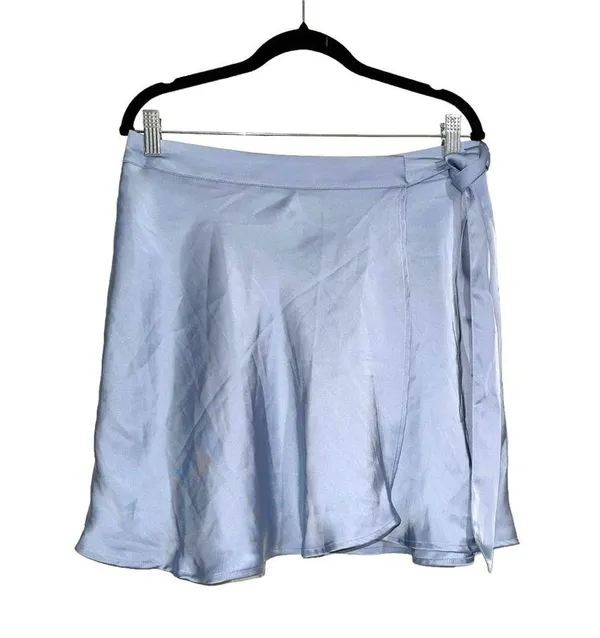 NWT Cotton On Santorini Satin Wrap Mini Skirt in Soft Blue MEDIUM - Image 2