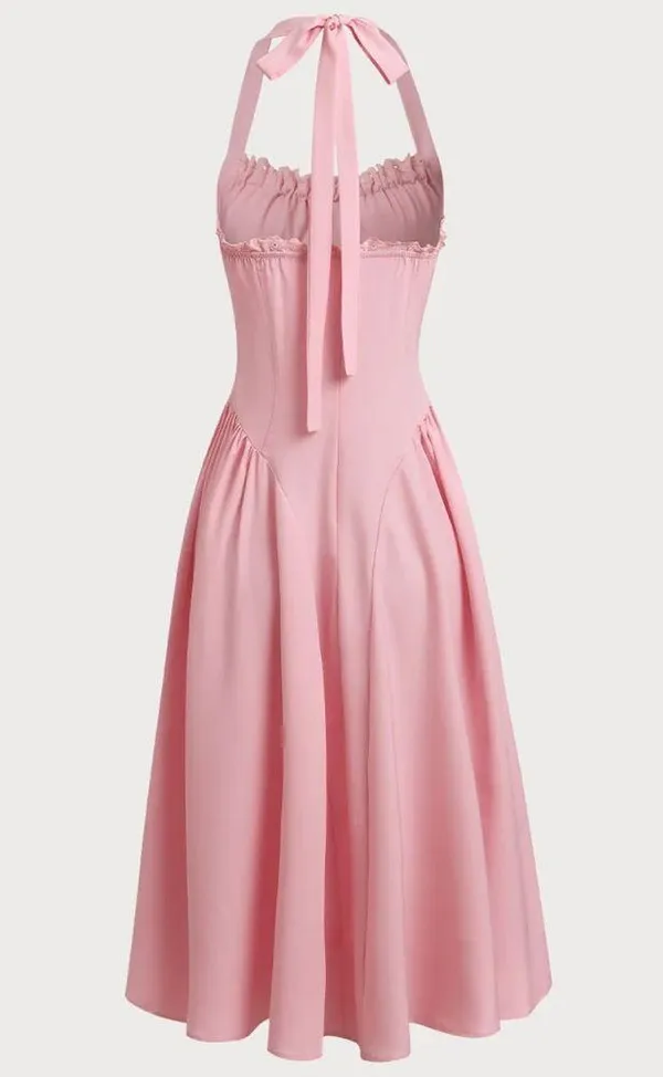 Berlook Pink Ruched Halter Midi Dress - Image 2
