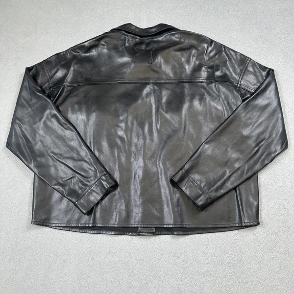 Zara Women Faux Leather Shirt Jacket S Black Shacket Button Up Moto Pockets Rock - Image 2