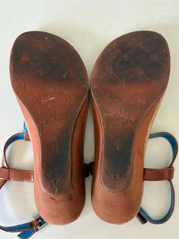 Lauren Ralph Lauren Flip Flops Ankle Strap Cork Wedge Sandals Womens Size 6 Blue - Image 10