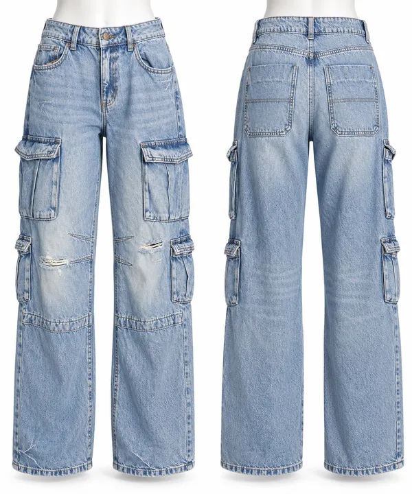 Garage Denim Slouchy Cargo Jeans Size 1/25 Light Wash Baggy Distressed Y2K - Image 2