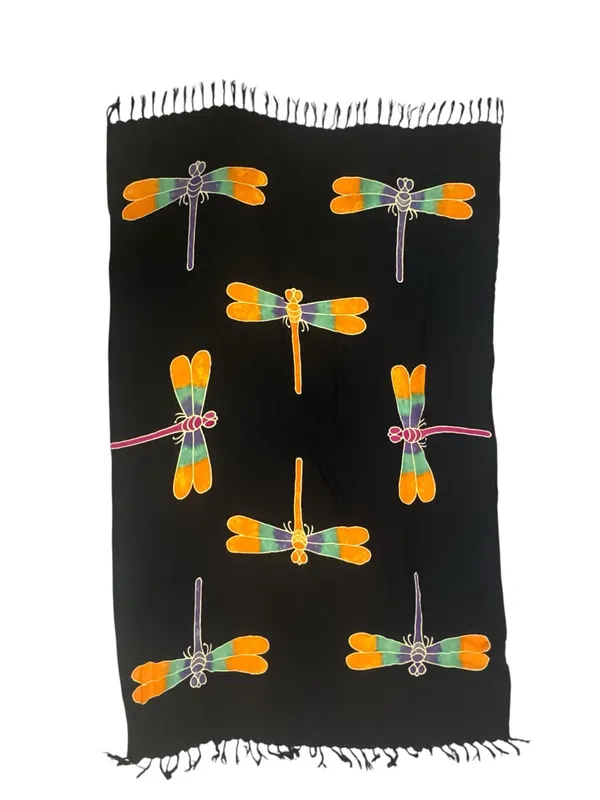 Dragonfly Scarf Shawl 65” x 41” Black/Orange/Teal/Purple EUC - Image 2