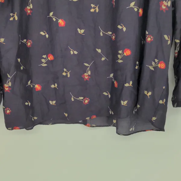 Madewell Cotton Silk Floral Peasant Blouse Size Small Navy Red Long Sleeve Shirt - Image 5