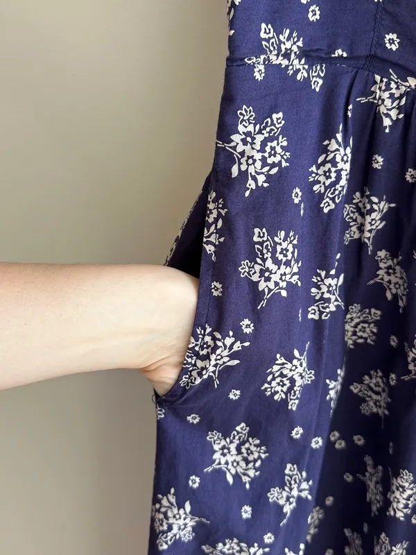 Patrons of Peace Floral Ribbon Tie Smocked Back Midi Dress, Blue, Size Small - Image 5