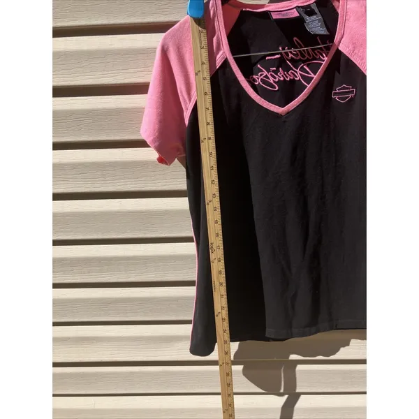 Harley Davidson Women's‎ Black Pink Stitching V Neck Short Sleeve Shirt Large - Image 6