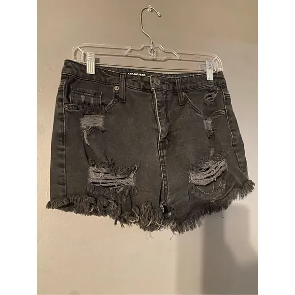 Mossimo Supply Co Black Distressed High Rise Short Denim Shorts Size 8 - Image 2