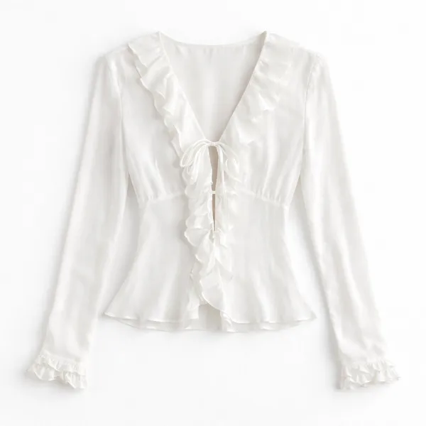 Lucy Paris Ruffle NIAMH‎ Blouse Sheer Romantic V-Neck Size Medium New with Tags - Image 2