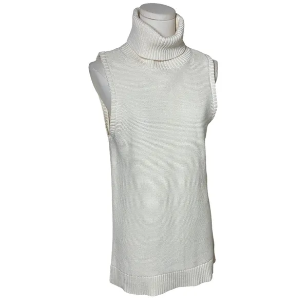 Crew Ivory Cotton Knit Sleeveless Turtleneck Sweater Side Slit Size S - Image 9