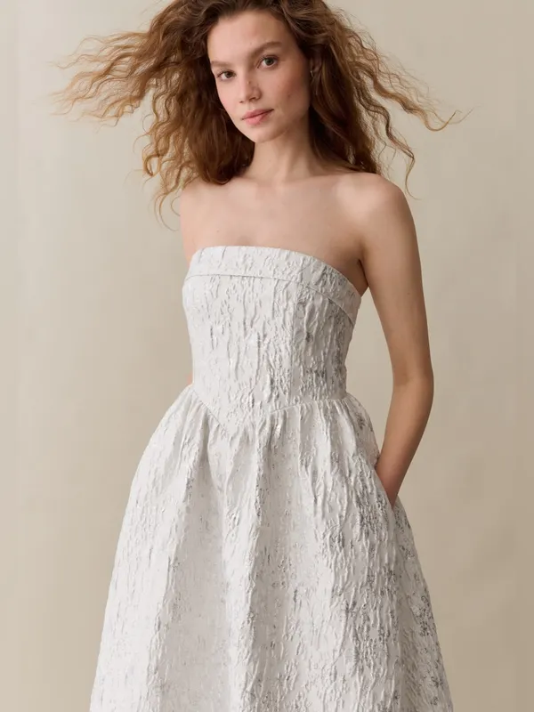NWT Few Moda Sena Dress size 10 silver celestial brocade strapless midi o.p.t - Image 2
