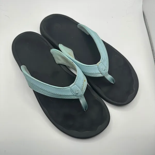 Olukai Ohana Women Flip Flop Sandals Light Blue Black Beach Casual size 9 - Image 2