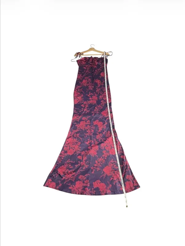 Marthea Floral Mermaid Maxi Dress M Purple Pink Bodycon Y2K Slip Spaghetti Strap - Image 8