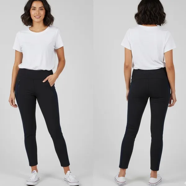 Athleta Stellar Tight Pants Small Black Travel Leggings‎ Zipper Pocket Women's - Image 2