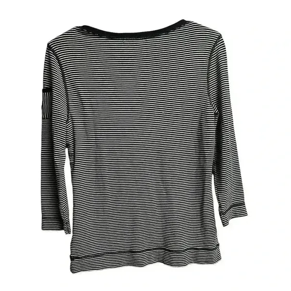 Lauren Ralph Lauren Women's Top Black Cream Stripes 3/4 Sleeves Large - Image 8